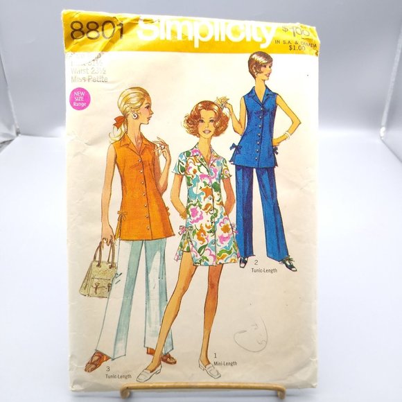 UNCUT Vintage Sewing PATTERN Simplicity 8801, Misses Petites 1970 Pants in Two - Picture 1 of 2